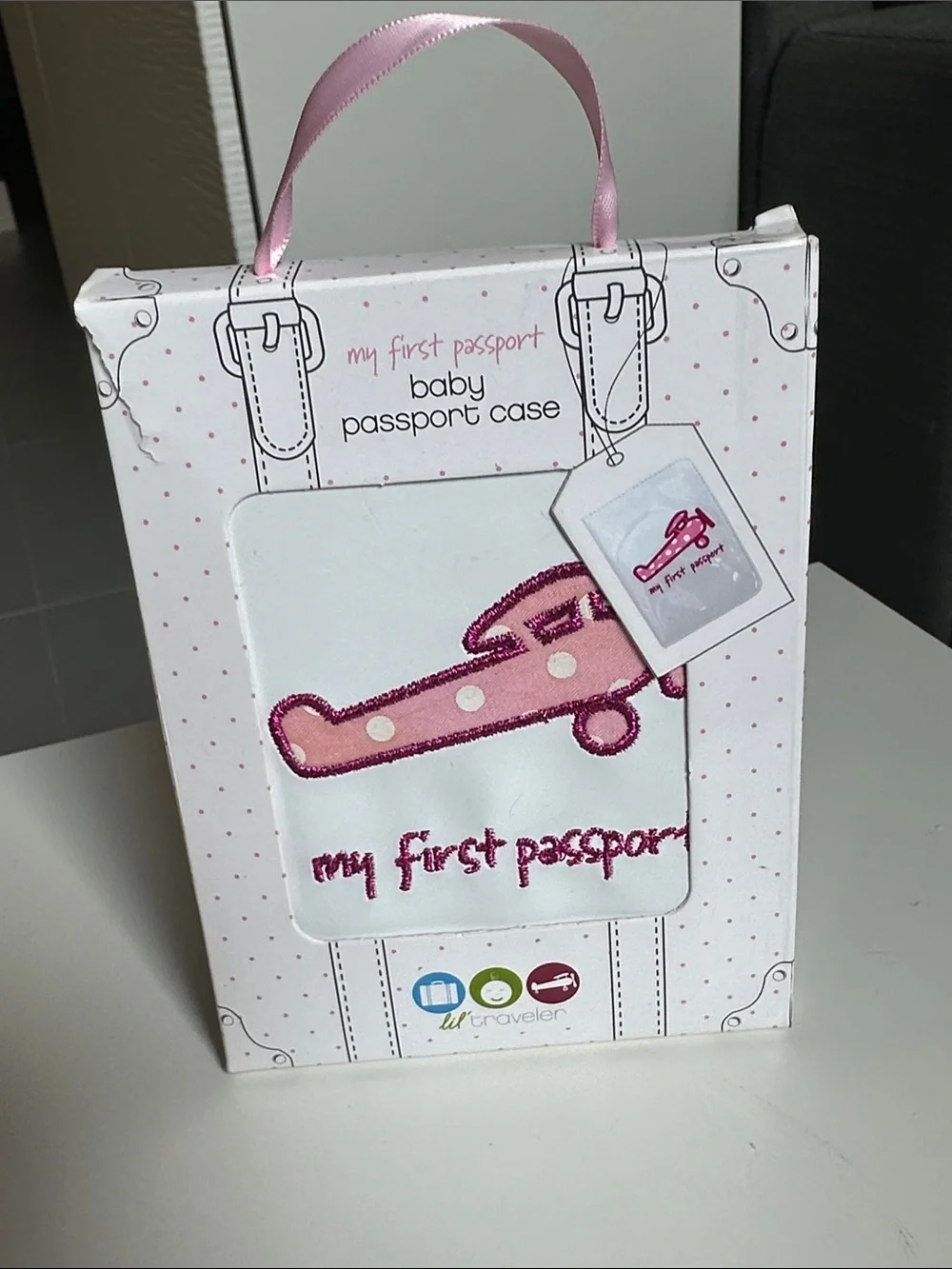 Kids 'My First Passport' White Passport Holder with Pink Airplane
